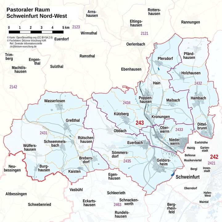 Übersichtskarte: Pastoraler Raum Schweinfurt Nord-West